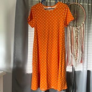 LuLaRoe Carly Swing Dress Sz S (Orange with white polka dots)